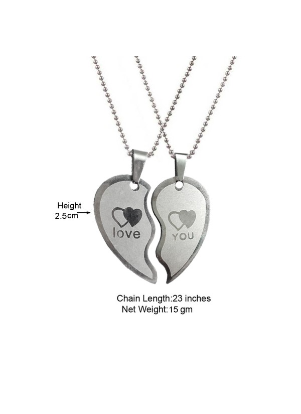 Two Pieces Couple Heart Shape Necklace by Menjewell 